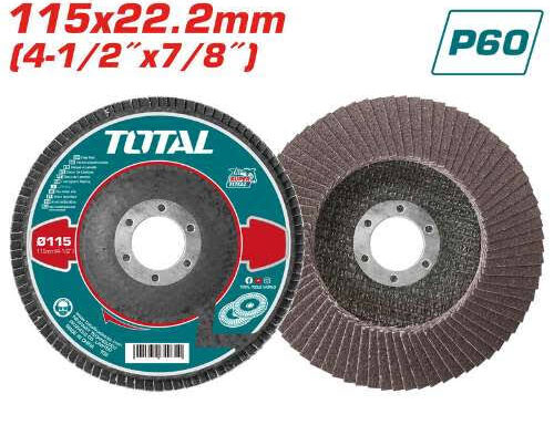 TOTAL TOOLS TAC6311560 DISCO FLAP 115X22.2MM PARA ACEROS Y HIERRO GRANO P60