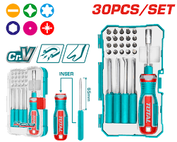 TOTAL TOOLS TACSD30306 JUEGO 30 PZ INCLUYE PUNTAS Y DESTORNILLADORES + ACCESORIOS EN ESTUCHE