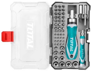 TOTAL TOOLS TACSD30556 JUEGO 55 PZ INCLUYE CUBOS Y PUNTAS + ACCESORIOS EN ESTUCHE
