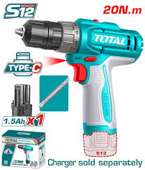 TOTAL TOOLS TDLI122061 TALADRO INALAMBRICO CHUCK 0.8-10MM BAT (1/32-3/8″) 12V 20NM C/2 BAT TIPO C 1.5AH SIN CARGADOR