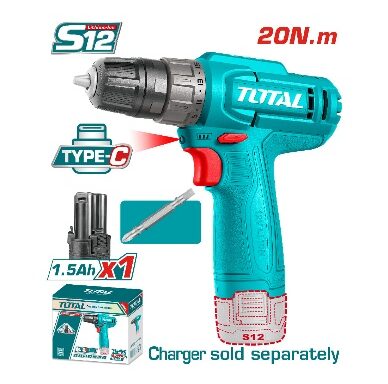 TOTAL TOOLS TDLI12456 TALADRO CHUCK 1/32″-3/8″ BAT 12V 20NM CON 1 BAT TIPO C 1.5AH