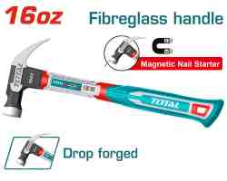 TOTAL TOOLS THCH61016 MARTILLO DE UÑA MANGO FIBRA DE VIDRIO C/FUNCION DE CLAVO MAGNETICO 450G