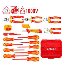 TOTAL TOOLS THKITH1601 JUEGO 16PZ AISLADOS 1000V 9 DESTOR+ 4 ALICATES + 1 PROBADOR + CUCHILLO + CINTA EN ESTUCHE
