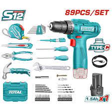 TOTAL TOOLS THKTHP10892 ATORNILLADOR 3/8″ BAT 12V 20NM + 2 BAT TIPO C 1.5 AH+CARGADOR+89 HERRAMIENTAS