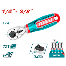 TOTAL TOOLS THT1061438 MINI RATCHET INTERCAMBIABLE 1/4″ Y 3/8″ Cr-V+CRMO