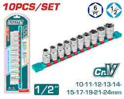 TOTAL TOOLS THT121101 JUEGO 10 CUBOS HEXAGONALES ESP 1/2″ 10-24MM CRV