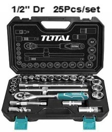TOTAL TOOLS THT121251 JUEGO 25 PZS DE 18 CUBOS 1/2″ 10-32MM RATCHET + ACCES. EN ESTUCHE