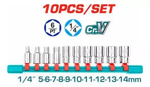 TOTAL TOOLS THT1411023 JUEGO 10 CUBOS HEXAGONALES ESP 1/4″ 5-14MM CRV