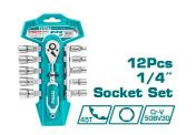 TOTAL TOOLS THT14114126 JUEGO 12 PZS DE 10 CUBOS 1/4″ 5-14MM RATCHET + EXTENCION 4″