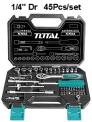 TOTAL TOOLS THT141451 JUEGO 45 PZS DE COPAS Y PUNTAS 1/4″ 4-14MM + ACCESORIOS EN ESTUCHE (VER CODIGO 656160)