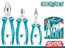 TOTAL TOOLS THT1K0301 JUEGO DE 3 ALICATES COMBINADO 8″ DE PUNTA LARGA 6″ Y CORTE DIAGONAL 6″