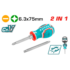 TOTAL TOOLS THT250216 DESTORNILLADOR ZAPA 2 EN 1 PH2 Y PLANO SL6 6.35X75MM CR-V PUNTA MAGNETICA