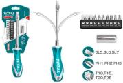 TOTAL TOOLS THT250FL1206 JUEGO 12 PZS CON DESTORNILLADOR FLEXIBLE + PUNTAS TORX/PH/PLANOS