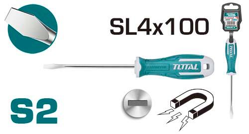 TOTAL TOOLS THT264100 DESTORNILLADOR PLANO 4MM LARGO 100MM CON PUNTA MAGNETICA (VER CODIGO 658151)