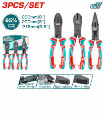 TOTAL TOOLS THT2CK231S JUEGO 3 ALICATES INCLUYE 2 DE 8″ (200MM) Y 8.5″ (215MM) CR-V MANGO TPR