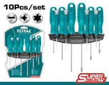 TOTAL TOOLS THTDC251001 JUEGO 10 DESTORNILLADORES PHILLIPS, PLANOS Y TORX CR-V EN BLISTER
