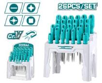 TOTAL TOOLS THTDC252601 JUEGO 26 DESTORNILLADORES PHILLIPS, PLANOS, TORX Y ALLEN