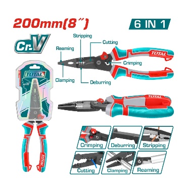 TOTAL TOOLS THTMF286 ALICATE 6 EN 1 PUNTA LARGA 200MM (8″) CR-V