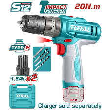 TOTAL TOOLS TIDLI12206 TALADRO INALAMBRICO CHUCK 0.8-10MM BAT (1/32-3/8″) 12V 20NM C/2 BAT TIPO C 1.5AH SIN CARG+3 BROCAS
