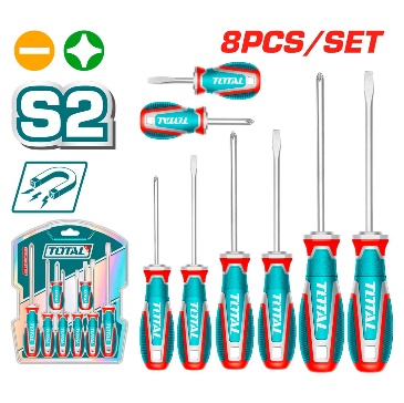 TOTAL TOOLS TKSDS0826 JUEGO 8 DESTORNILLADORES INCLUYE 4 PLANOS SL4 SL5 SL6 Y 4 PHILLIPS PH0 PH1 PH2 C/PUNTA MAGNETICA