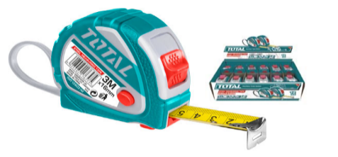 TOTAL TOOLS TMT126031 CINTA MÉTRICA 3 FUNCIONES DE BOTÓN DE PARADA 3Mx16MM MÉTRICA/PULGADAS