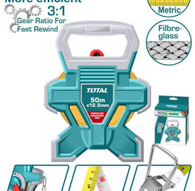 TOTAL TOOLS TMTF18506 CINTA METRICA Y PULG DE ACERO CON ENGRANAJE RETRACTIL 50MX15MM
