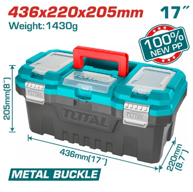 TOTAL TOOLS TPBX0172 CAJA PLASTICA PARA HERRAMIENTAS 436X220X205MM CARGA MAX 15KG CELESTE/NEGRO
