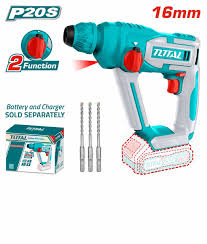 TOTAL TOOLS TRHLI20168 ROTOMARTILLO SDS-PLUS BAT 20V 1.5J 5100BPM C/3 BROCAS (SIN CARGADOR NI BAT)