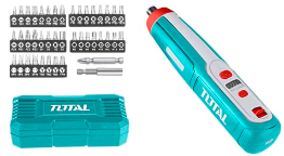 TOTAL TOOLS TSDLI0403 ATORNILLADOR 1/4″ BATERIA 4V 4NM C/ 40 PUNTAS INTERCAMBIABLES CR-V 25MM + ACCESORIOS