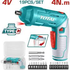 TOTAL TOOLS TSDLI04425 ATORNILLADOR 1/4″ BATERIA 4V 4NM C/23 PUNTAS + 1 CONECTOR CR-V