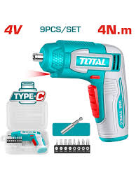 TOTAL TOOLS TSDLI0458 ATORNILLADOR 1/4″ BAT 4V 4NM C/8 PUNTAS CR-V 25MM PUERTO USB