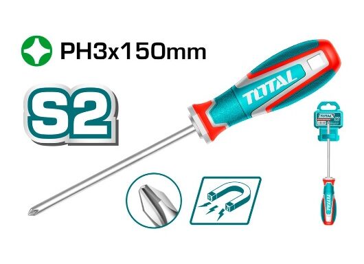 TOTAL TOOLS TSDPH3150 DESTORNILLADOR PHILLIPS PH3 8X150MM CON PUNTA MAGNETICA