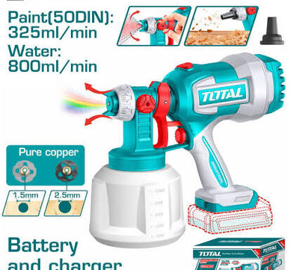 TOTAL TOOLS TSGLI2004 PISTOLA PARA PINTAR 20V 800ML/MIN 0.1-0.2BAR 1000ML (SIN BATERIA NI CARG)
