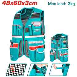 TOTAL TOOLS TTVT16025 CHALECO PARA HERRAMIENTAS 17 BOLSILLOS C/TIRANTES AJUSTABLES 3KG 48X60X3CM