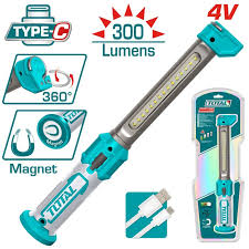 TOTAL TOOLS TWLI043006 LAMPARA RECARGABLE LED BASE MAGNETICA+GANCHO 300LM 3.5W+CABLE TIPO C