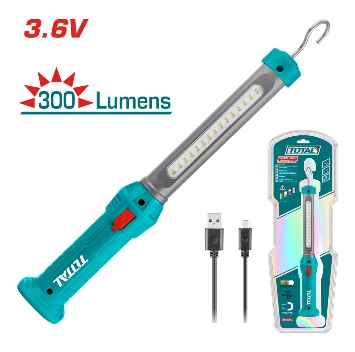 TOTAL TOOLS TWLI35261 LAMPARA RECARGABLE LED BASE MAGNETICA + GANCHO 300 LUMEN 36V EN BLISTER