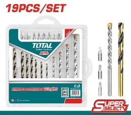 TOTAL TOOLS UTACSDB1901 JUEGO 19 PZS INCLUYE 7 BROCAS HSS, 4 BROCAS PARA MAMPOSTE Y 8 PUNTAS