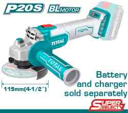 TOTAL TOOLS UTAGLI201158 ESMERILADORA ANGULAR 4-1/2″ BATERIA 20V 9000 RPM (SIN CARGADOR NI BAT) (VER CODIGO 656338)