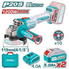 TOTAL TOOLS UTAGLI2211532 ESMERILADORA 4-1/2″ BAT LITIO-ION 20V 1200W C/2 BAT 5AH Y CARG+10 DISCOS DE CORTE PARA METAL