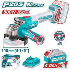TOTAL TOOLS UTAGLI261521 ESMERILADORA 4-1/2″ BAT LITIO-ION 20V 900W C/1 BAT 4AH Y CARGADOR + 5 DISCOS DE CORTE PARA METAL