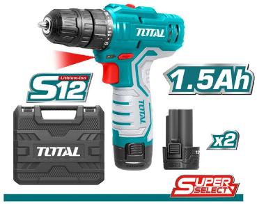 TOTAL TOOLS UTDLI12325 TALADRO ATORNILLADOR 3/8″ BAT.12V 20NM + 2BAT LITIO-ION 1.5AH+CARG+MALETIN (VER CODIGO 656304)