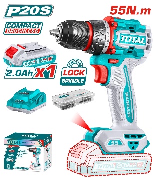TOTAL TOOLS UTDLI205582 TALADRO INALAMBRICO 1/2″ BAT 20V C/2 BAT LITIO 2AH Y CARG + 47 ACCESORIOS
