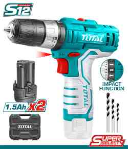 TOTAL TOOLS UTIDLI12201 TALADRO PERCUTOR 3/8″ 12V 20NM + 2 BAT LITIO-ION 1.5AH + CARGADOR + ACCESORIOS (VER CODIGO 656306)