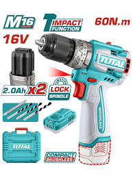TOTAL TOOLS UTIDLI16682 TALADRO INALAMBRICO 1/2″ BAT 16V 60 NM C/2 BAT 2.0AH + CARGADOR + ACCESORIOS