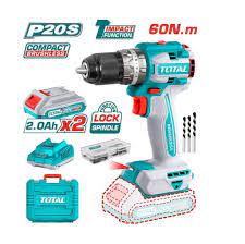 TOTAL TOOLS UTIDLI20602 TALADRO PERCUTOR 1/2″ BAT 20V 60NM CON 2 BATERIAS LITIO 2AH+CARG+ACCESORIOS