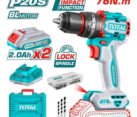 TOTAL TOOLS UTIDLI207686 TALADRO PERCUTOR 13MM (1/2″) BAT 20V 76NM C/ BAT LITIO-ION 2AH+CARGADOR+ ACCESORIOS