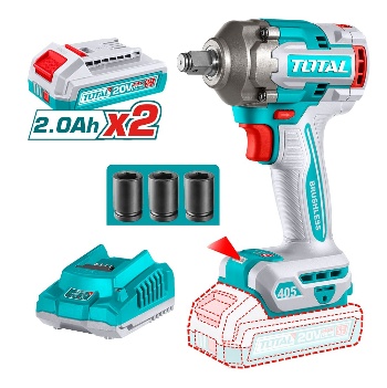 TOTAL TOOLS UTIWLI2045 LLAVE DE IMPACTO 13MM (1/2″) BAT LITIO-ION 20V 405NM C/2BAT 2AH+CARG+3 COPAS SIN CARBONES