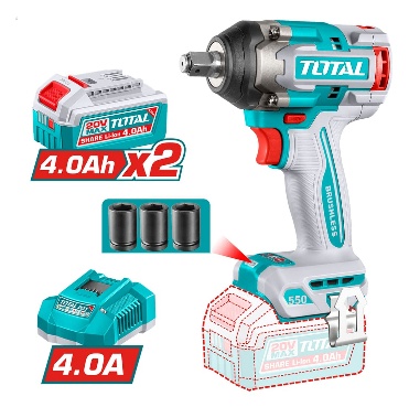 TOTAL TOOLS UTIWLI2055 LLAVE DE IMPACTO 1/2″ 550NM C/2 BAT LITIO-ION 4AH+ CARGADOR Y 3 CUBOS SIN CARBONES