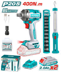 TOTAL TOOLS UTOSLI23048 COMBO LLAVE IMPACTO 13MM (1/2″) 20V 400NM + LAMPARA LED 300LM+2BAT 2AH CARGADOR+ACCES