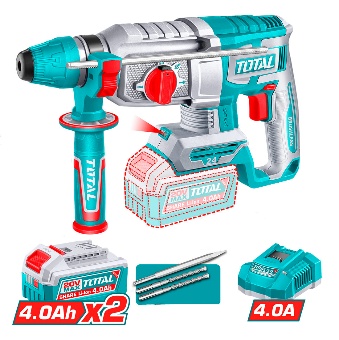 TOTAL TOOLS UTRHLI202482 ROTOMARTILLO SDS-PLUS 15/16″ BAT LI-ION 20V 2.4J 4900BPM C/2BAT 4AH+CARG+ 3 BROCAS